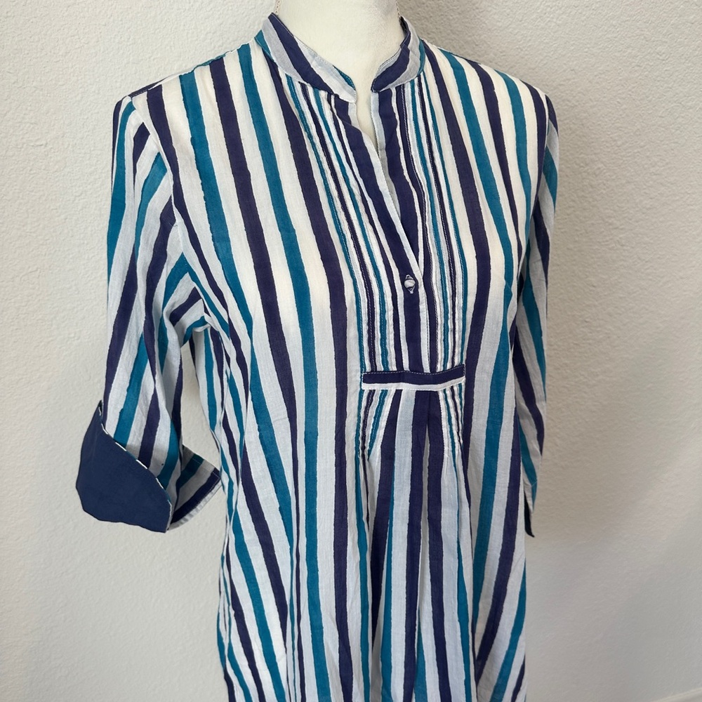 Roberta Roller Rabbit Blue and White Striped Tunic Top - Picture 2 of 8